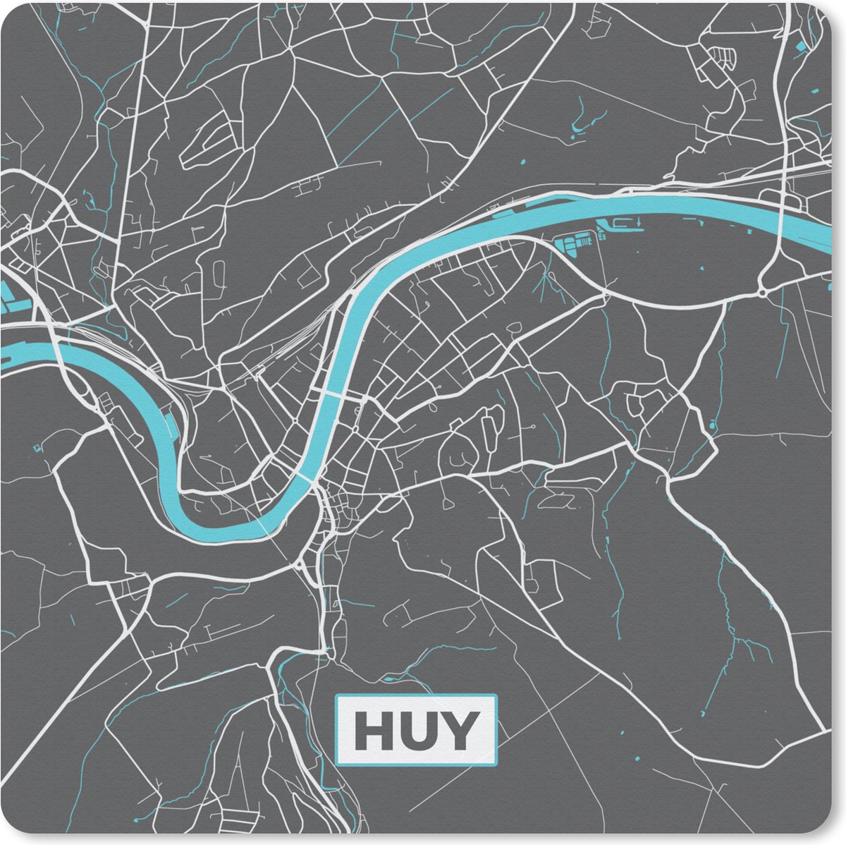Muismat 30x30 cm - Mousepad Stadskaart – Grijs - Kaart – Huy – België – Plattegrond - Muismatten - Stadskaart