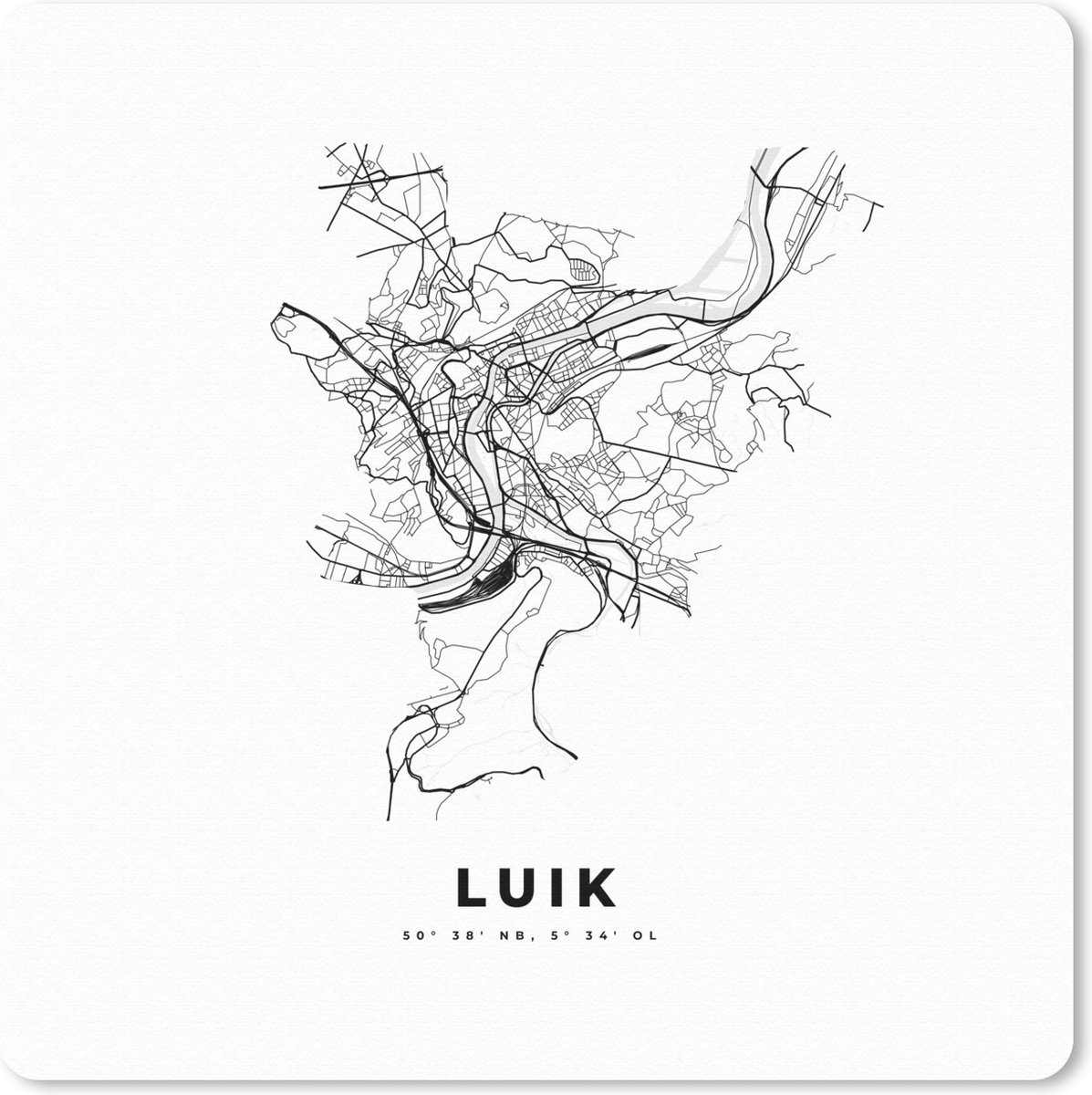 Muismat - Mousepad - Kaart – Plattegrond – Stadskaart – Luik – België – Zwart Wit - 30x30 cm - Muismatten