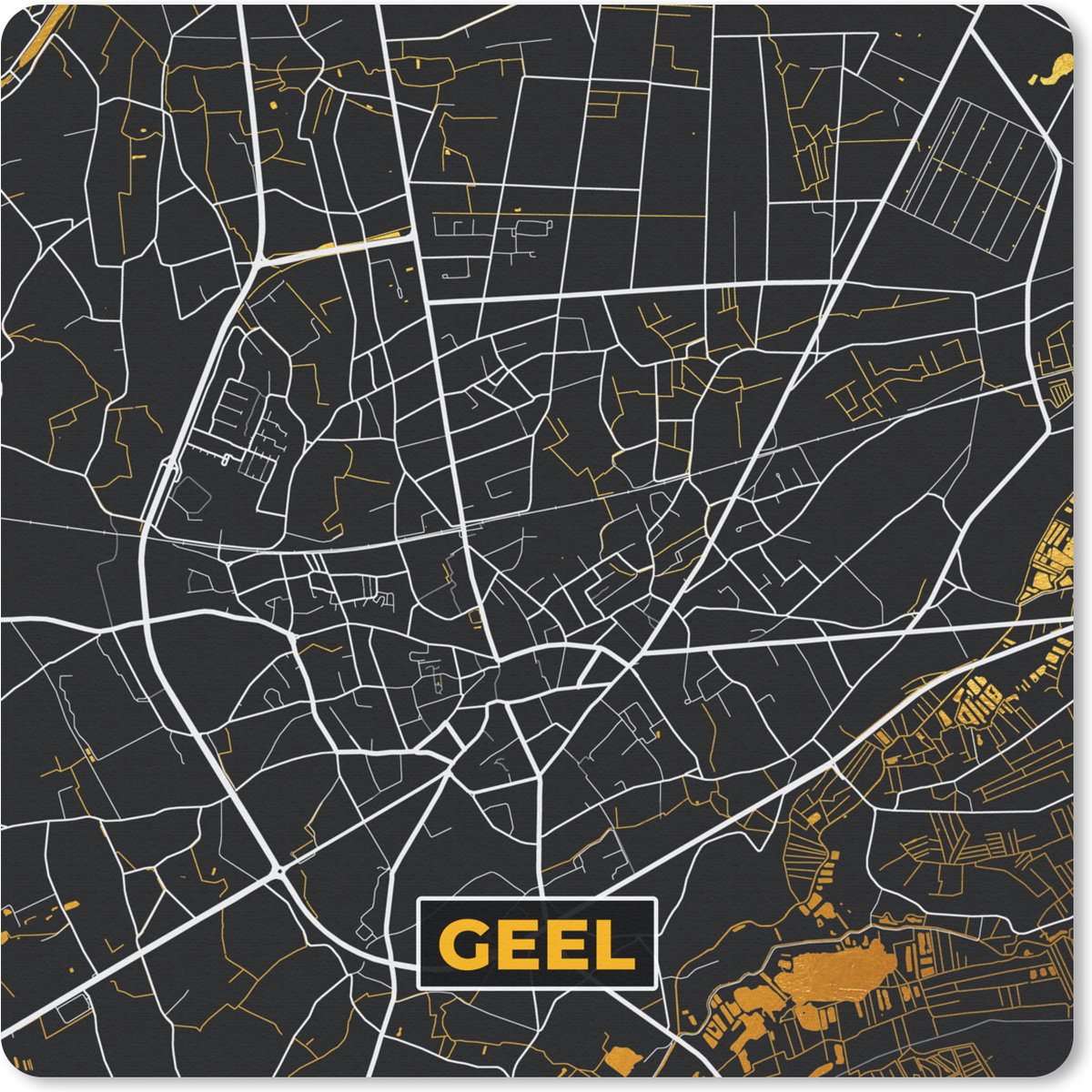 Muismat 30x30 cm - Mousepad Stadskaart - Geel - Kaart - Plattegrond - Goud - Muismatten - Stadskaart