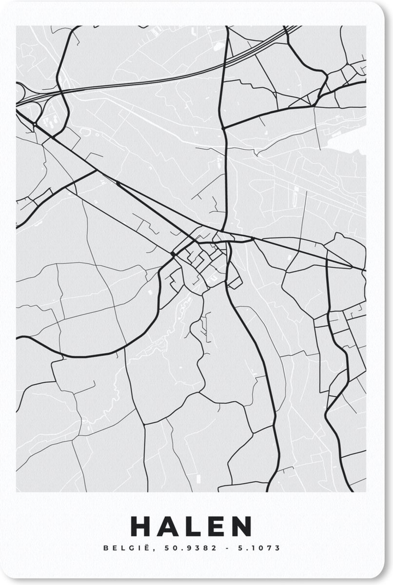 Muismat - Mousepad - Zwart Wit – België – Plattegrond – Stadskaart – Kaart – Halen - 40x60 cm - Muismatten
