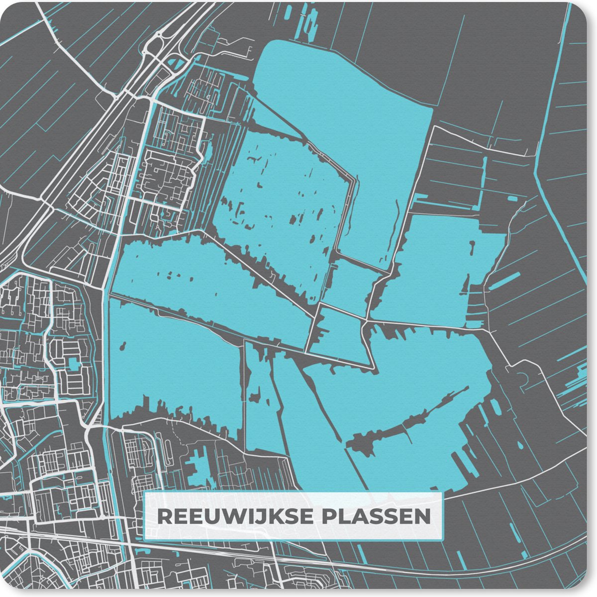 Muismat 30x30 cm - Mousepad Plattegrond - Reeuwijkse Plassen - Stadskaart - Water - Kaart - Nederland - Muismatten - Stadskaart