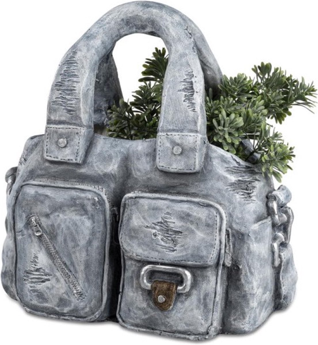 Bloempot schooltas - handbeschilderd -36 cm hoog - kleur steengrijs