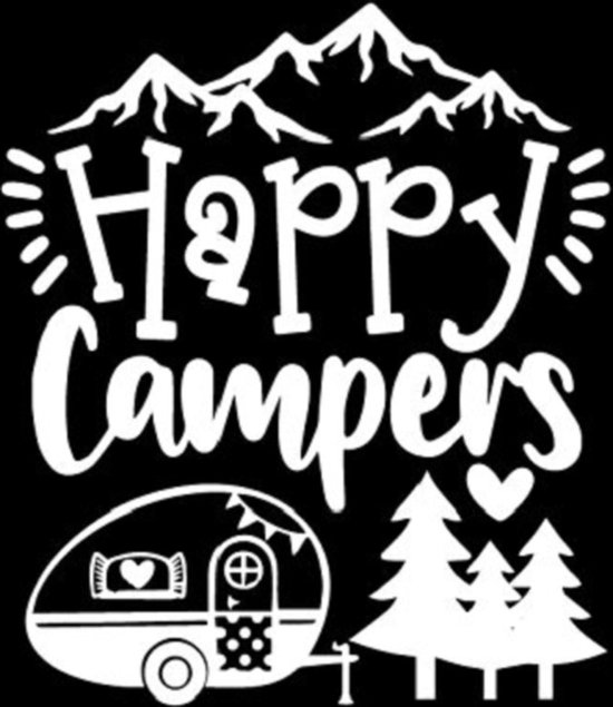 Happy camper camper of caravan sticker - Grappige auto stickers - Camper sticker - Auto accessories - Stickers volwassenen - 14 x 16 cm - Wit - 209