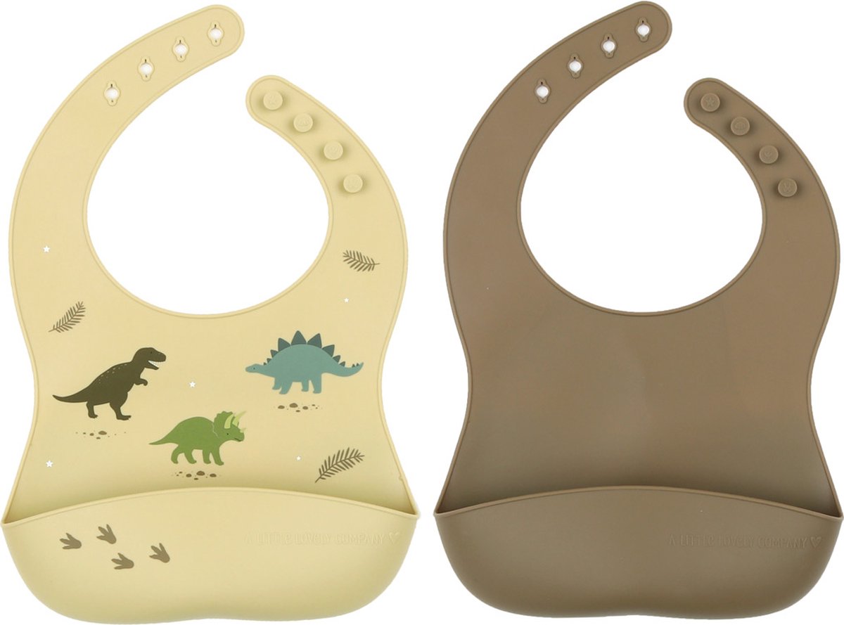 Siliconen slabbetjes met opvangbakje, set van 2 | Dinosaurussen | A Little Lovely Company