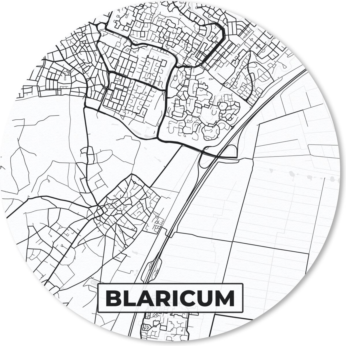 Muismat rond 40x40 cm - Mousepad Blaricum - Stadskaart - Plattegrond - Kaart - Zwart Wit - Nederland - Ronde muismatten - Stadskaart