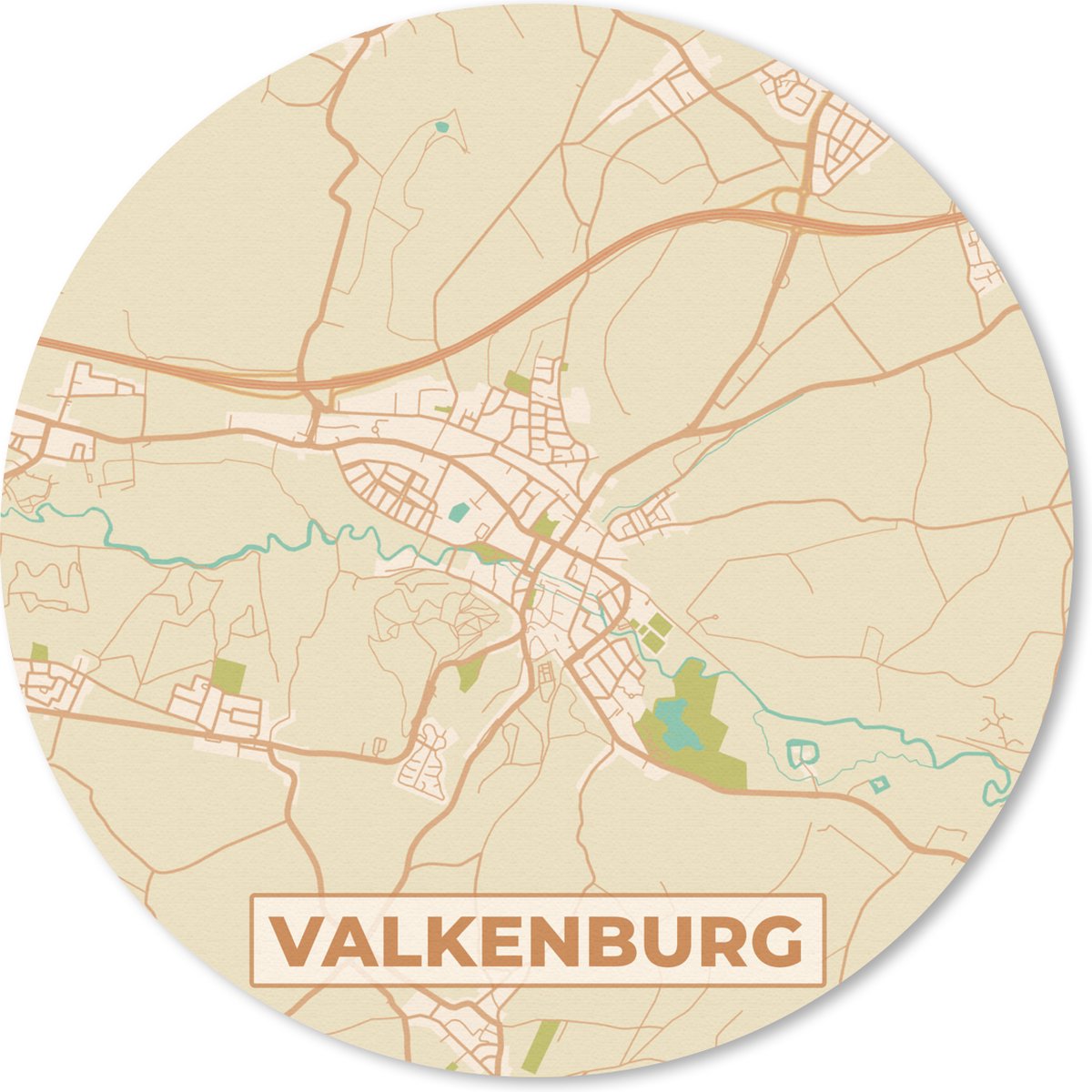 Muismat rond 40x40 cm - Mousepad Valkenburg - Kaart - Plattegrond - Stadskaart - Ronde muismatten - Stadskaart
