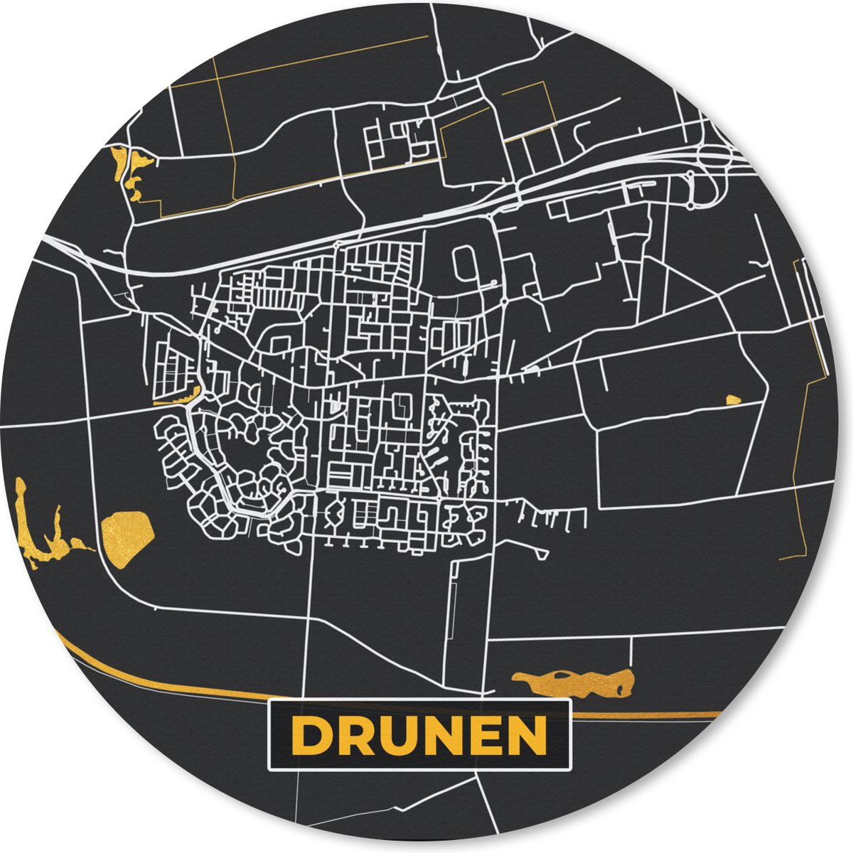 Muismat rond 40x40 cm - Mousepad Plattegrond - Stadskaart - Kaart - Drunen - Ronde muismatten - Stadskaart