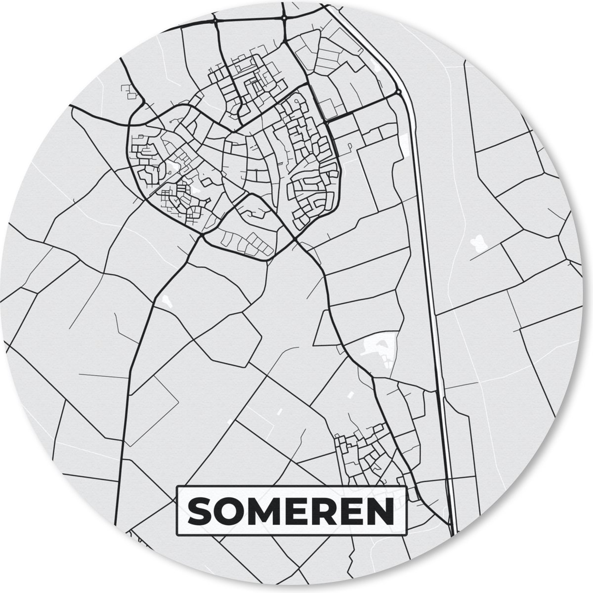 Muismat rond 20x20 cm - Mousepad Someren - Stadskaart - Zwart Wit - Plattegrond - Kaart - Nederland - Ronde muismatten - Stadskaart