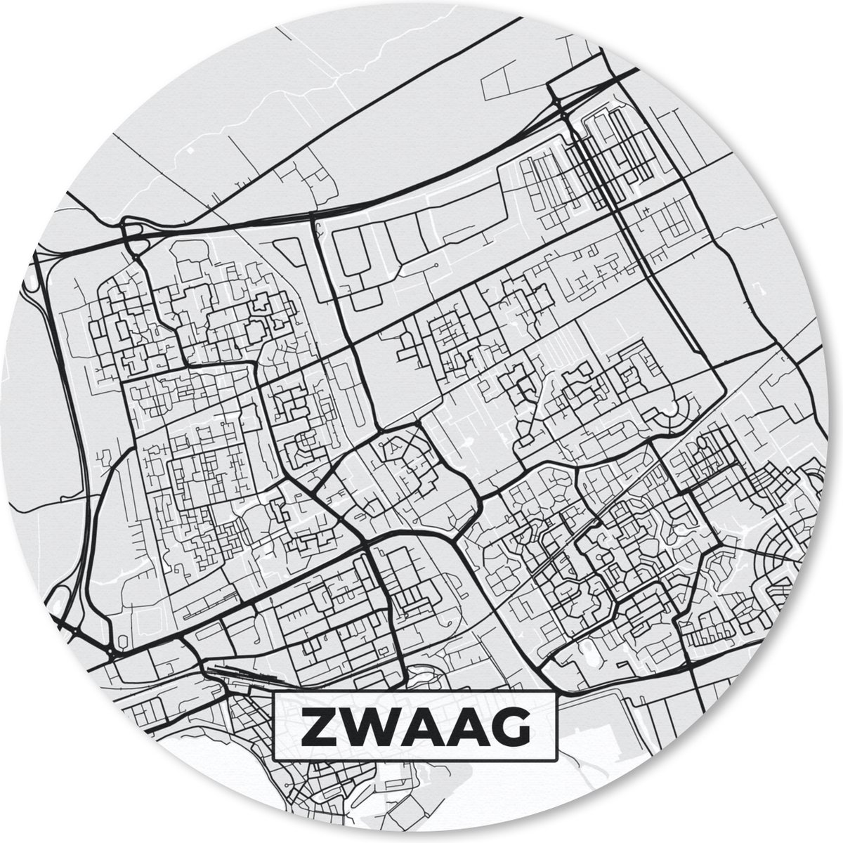 Muismat rond 30x30 cm - Mousepad Plattegrond - Zwaag - Kaart - Stadskaart - Ronde muismatten - Stadskaart