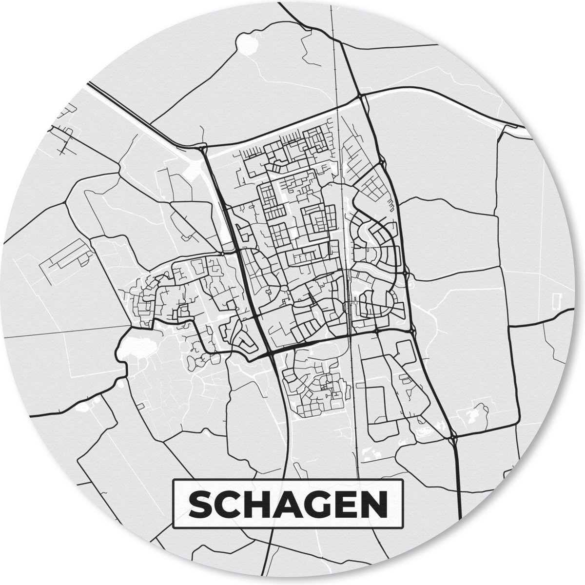 Muismat rond 40x40 cm - Mousepad Plattegrond - Schagen - Stadskaart - Kaart - Ronde muismatten - Stadskaart