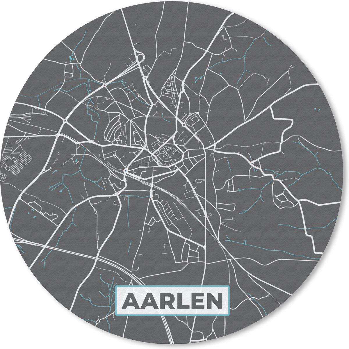 Muismat rond 50x50 cm - Mousepad Stadskaart – Grijs - Kaart – Aarlen – België – Plattegrond - Ronde muismatten - Stadskaart