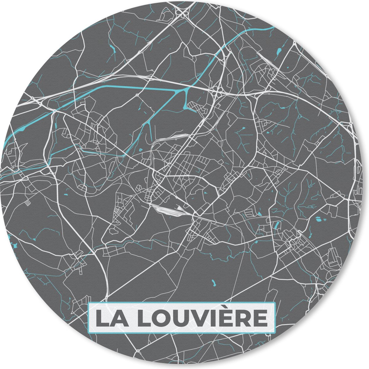 Muismat rond 50x50 cm - Mousepad Plattegrond – La Louvière – Blauw – Stadskaart - Kaart - Ronde muismatten - Stadskaart