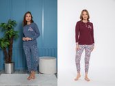 2-Pack Sophia Mila Dames Luxe Pyjama | 2-delige Set | Lange Mouwen | Pyama Dames Volwassenen | Lange mouw | Blouse | Katoen | Pyjama Dames | Maat L