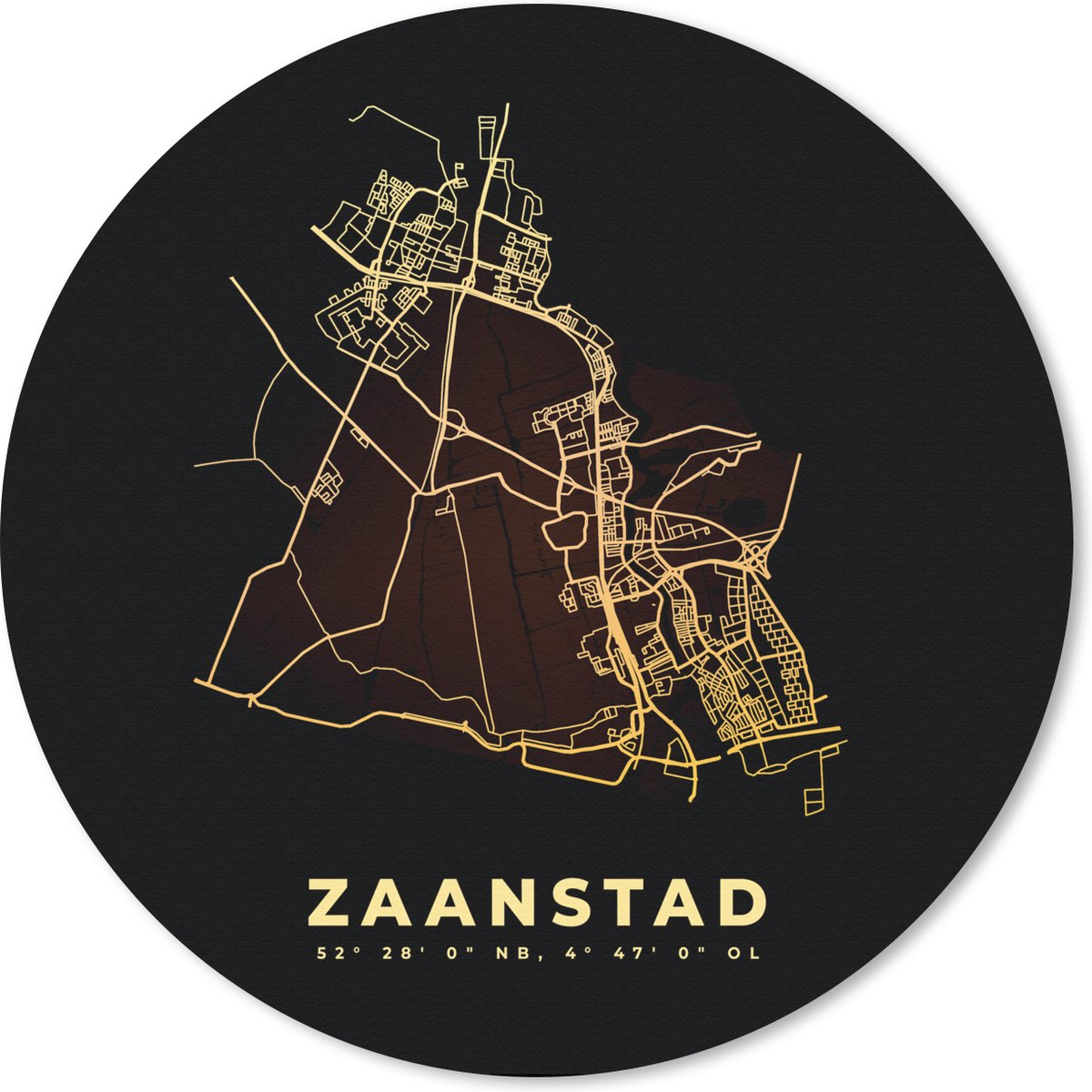 Muismat rond 30x30 cm - Mousepad Zaanstad - Plattegrond - Kaart - Stadskaart - Nederland - Ronde muismatten - Stadskaart