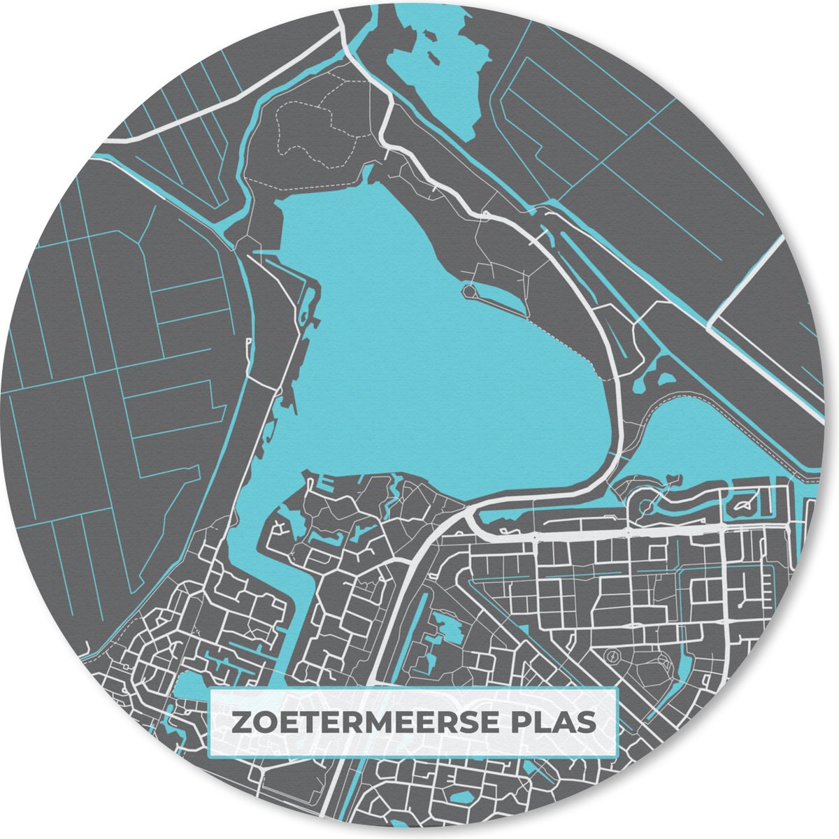 Muismat rond 30x30 cm - Mousepad Stadskaart - Plattegrond - Kaart - Zoetermeerse Plas - Nederland - Water - Ronde muismatten - Stadskaart