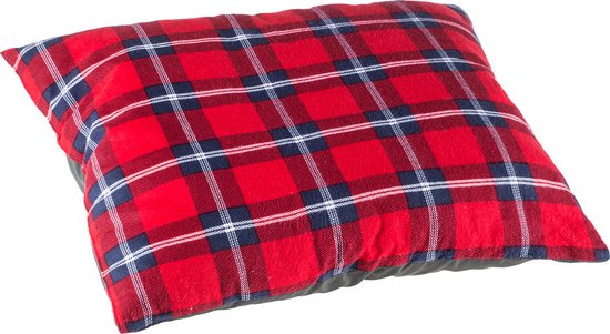 Oreiller en flanelle Skandika Dundee Sleepyhead – 45 x 40 x 10 cm (L x l x H) – Idéal pour sac de couchage, tapis de sol ou en voyage – rouge/blanc/bleu