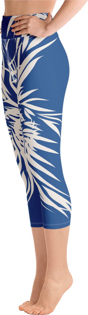 Sportlegging - Capri 3/4 - design Tiger Power Up - High Waist - Dry Fit - High Performance - 4way stretch- unieke print - UPF 50+ - Hardloop - Yoga - Fitness - Dans - Pilates - Training - sportbroek - klassiekblauw wit - maat S — afbeelding 4