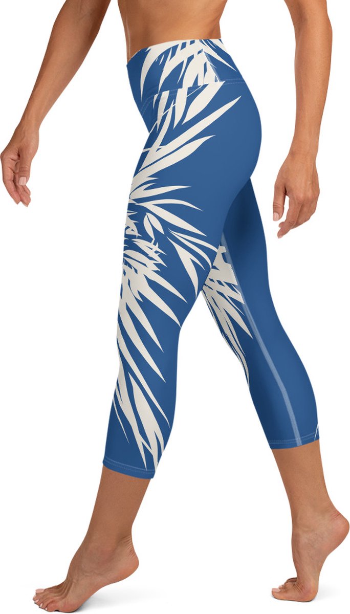 Sportlegging - Capri 3/4 - design Tiger Power Up - High Waist - Dry Fit - High Performance - 4way stretch- unieke print - UPF 50+ - Hardloop - Yoga - Fitness - Dans - Pilates - Training - sportbroek - klassiekblauw wit - maat L — afbeelding 5