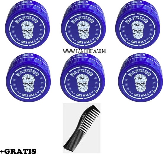 Bandido Aqua Hair Styling Wax 5 Blue 150 mlx 6 stuks+ Free Styling Comb