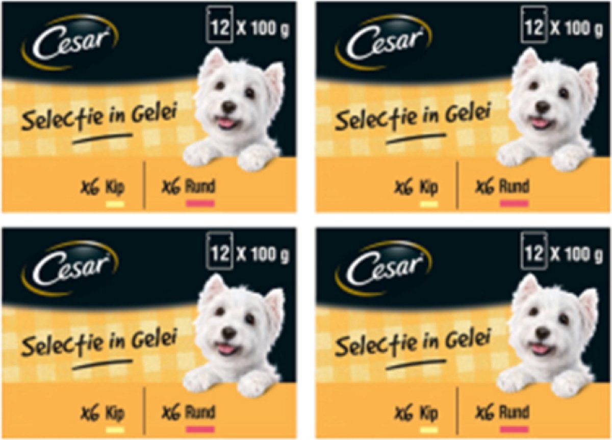 4x Cesar Maaltijdzakje Adult In Gelei Multipack - Hondenvoeding - 12x100g