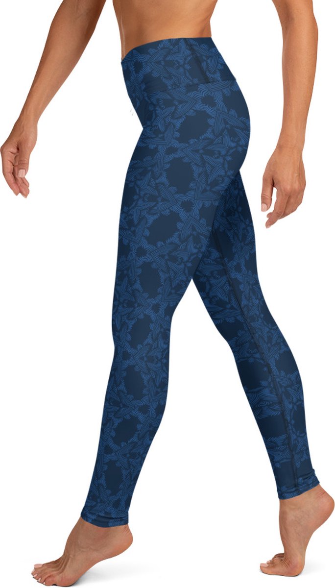 Sportlegging - design Grace in Lace - High Waist - Dry Fit - High Performance - 4way stretch- unieke print - UPF 50+ - Hardloop - Yoga - Fitness - Dans - Pilates - Training - sportbroek - donkerblauw klassiekblauw - maat S van Merkloos — afbeelding 4