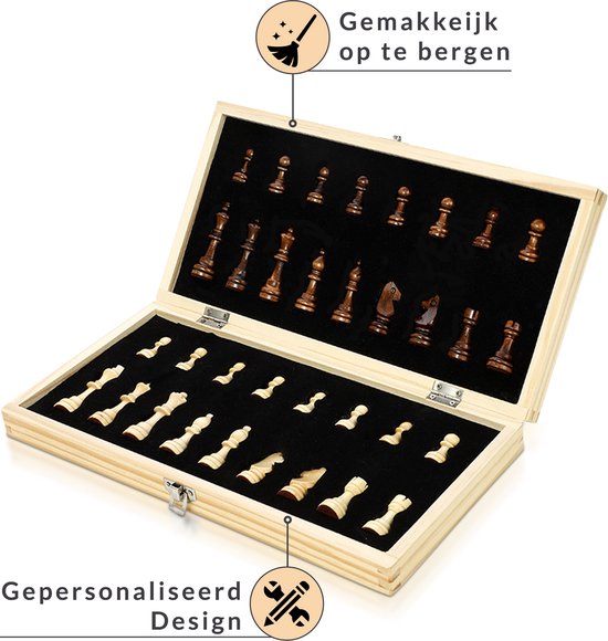 Premium 38 cm walnoot magnetisch schaak- en dammenset, 2-in-1 opvouwbaar houten bordspel met Staunton-figuren, 2 extra dames, tegels en stofzak (zwart