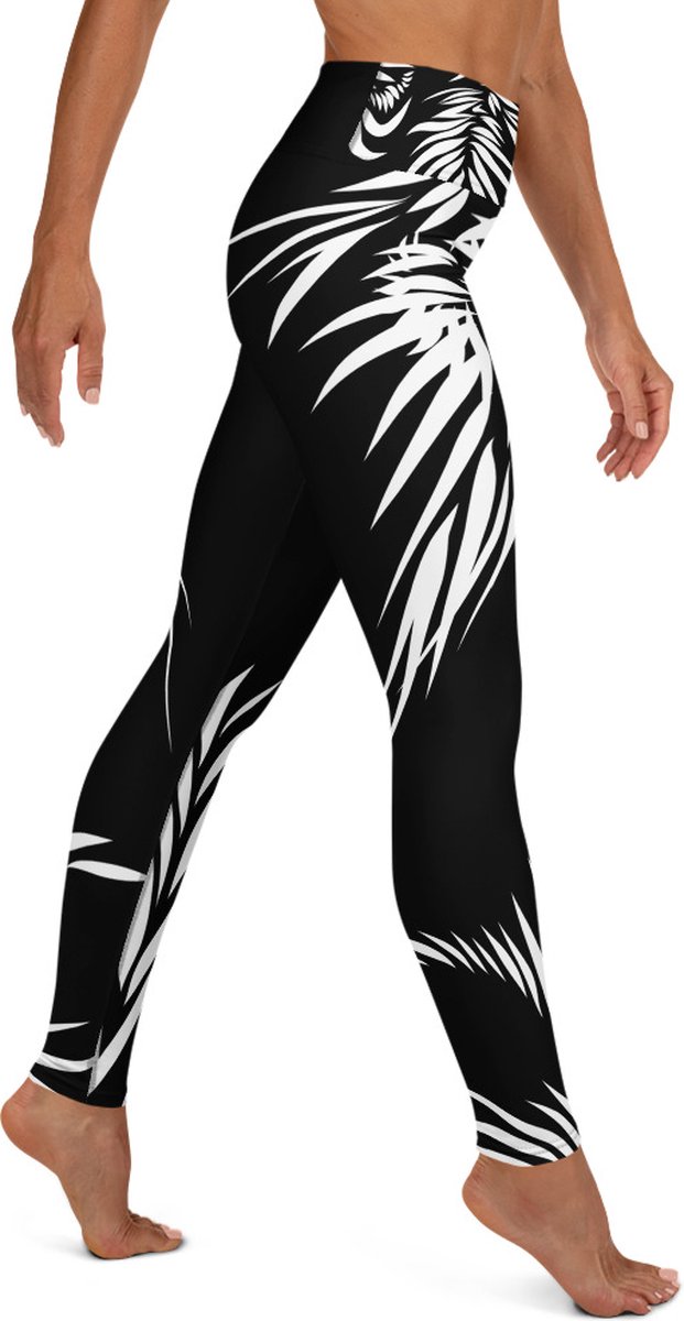 Sportlegging - design Tiger Power Up - High Waist - Dry Fit - High Performance - 4way stretch- unieke print - UPF 50+ - Hardloop - Yoga - Fitness - Dans - Pilates - Training - sportbroek - zwart wit - maat S — afbeelding 4