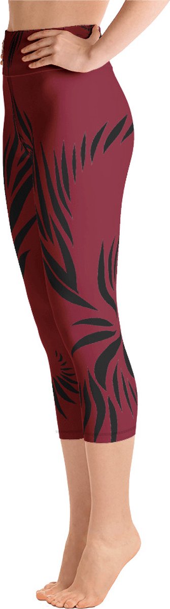 Sportlegging - Capri 3/4 - design Power Up - High Waist - Dry Fit - High Performance - 4way stretch- unieke print - UPF 50+ - Hardloop - Yoga - Fitness - Dans - Pilates - Training - sportbroek - warmrood zwart - maat XS — afbeelding 4