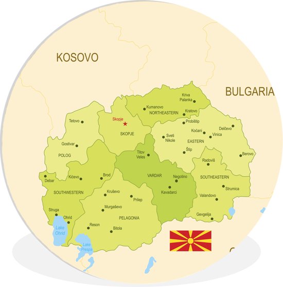 WallCircle - Wandcirkel ⌀ 60 - Illustratie van een gedetailleerde kaart van Noord-Macedonië - Ronde schilderijen woonkamer - Wandbord rond - Muurdecoratie cirkel - Kamer decoratie binnen - Wanddecoratie muurcirkel - Woonaccessoires