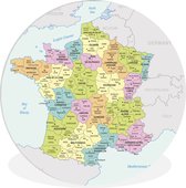 WallCircle - Wandcirkel ⌀ 90 - Kleurrijke kaart van Frankrijk - Ronde schilderijen woonkamer - Wandbord rond - Muurdecoratie cirkel - Kamer decoratie binnen - Wanddecoratie muurcirkel - Woonaccessoires