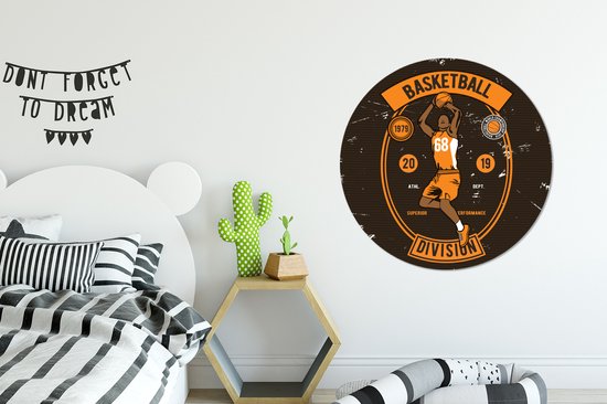 WallCircle - Wandcirkel ⌀ 90 - Mancave - Basketbal - Sport - Vintage - Oranje - Ronde schilderijen woonkamer - Wandbord rond - Muurdecoratie cirkel - Kamer decoratie binnen - Wanddecoratie muurcirkel - Woonaccessoires