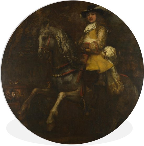 WallCircle - Wandcirkel - Muurcirkel Binnen - Portret van een man te paard, mogelijk Frederick Rihel - Schilderij van Rembrandt van Rijn - 90x90 cm - Wanddecoratie - Ronde Schilderijen