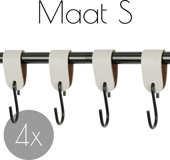 4x S-haak hangers - Handles and more® | LICHTGRIJS - maat S (Leren S-haken - S haken - handdoekkaakje - kapstokhaak - ophanghaken)