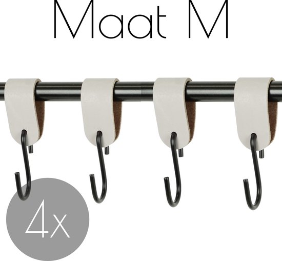 4x Leren S-haak hangers  - Handles and more® | LICHTGRIJS - maat M (Leren S-haken - S haken - handdoekkaakje - kapstokhaak - ophanghaken)