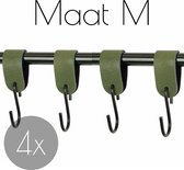 4x Leren S-haak hangers - Handles and more® | KAKI - maat M (Leren S-haken - S haken - handdoekkaakje - kapstokhaak - ophanghaken)