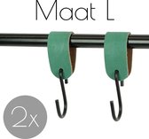 2x Leren S-haak hangers - Handles and more® | ZEEGROEN - maat L (Leren S-haken - S haken - handdoekkaakje - kapstokhaak - ophanghaken)
