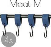 4x Leren S-haak hangers - Handles and more® | BLAUW - maat M (Leren S-haken - S haken - handdoekkaakje - kapstokhaak - ophanghaken)