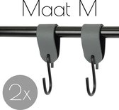 2x Leren S-haak hangers - Handles and more® | DONKERGRIJS - maat M  (Leren S-haken - S haken - handdoekkaakje - kapstokhaak - ophanghaken)