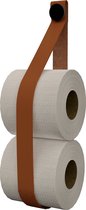 Porte-rouleau de papier toilette en cuir, avec ventouse et vis - Handles and more® | cuir : COGNAC / bouton : Zwart (porte-rouleau de rechange - porte-rouleau de papier toilette - porte-rouleau de papier toilette - porte-rouleau de papier toilette)