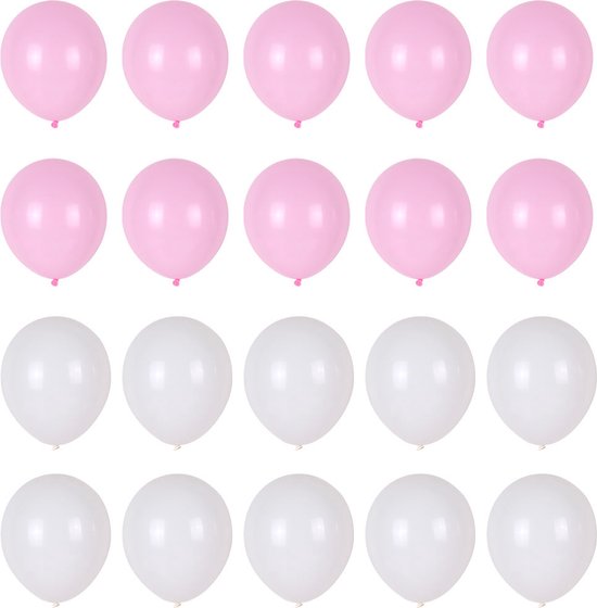 Ballonnen set roze wit 20 stuks - roze witte ballonnenset - geboorte meisje ballon - verjaardag versiering