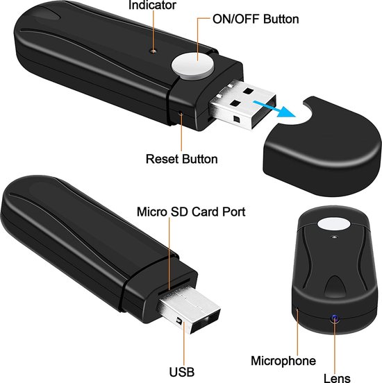 Clé USB caméra Spy - Mini caméra espion - Disque dur 1080p U - Caméra cachée  -... | bol