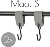 2x Leren S-haak hangers - Handles and more® | SUEDE GREY - maat S (Leren S-haken - S haken - handdoekkaakje - kapstokhaak - ophanghaken)