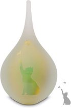 Urnencenter™ Frosted Druppel Medium Urn Kat - Medium Urn - Poes - Kat - Gedenkartikel - Geel Groen