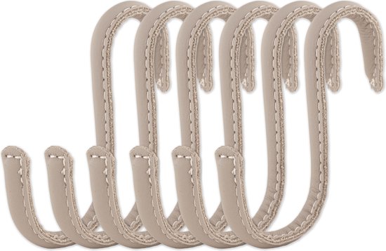 Brute Strength - Crochets en S en cuir - Gris clair - 6 pièces - Crochet à vêtements - Cuir - Patère - Crochets à serviettes