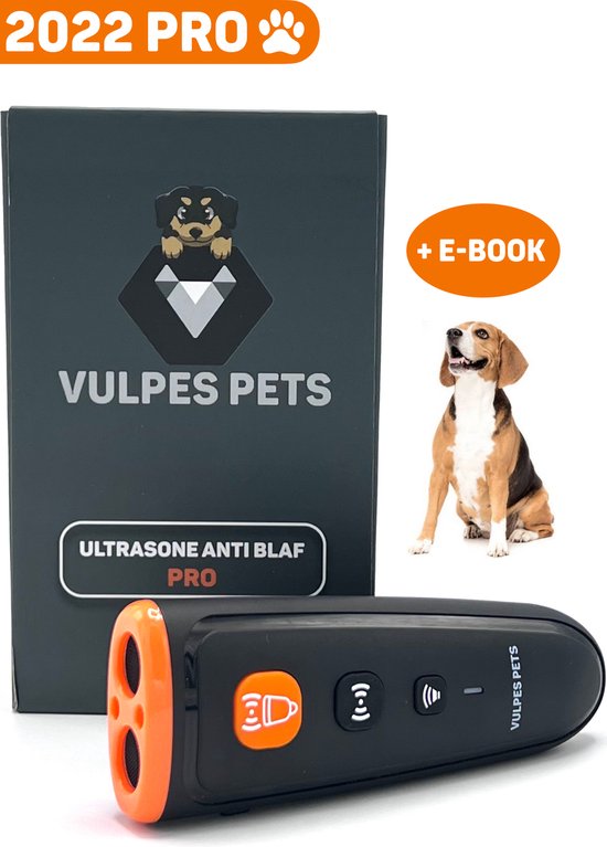 Vulpes Pets® Ultrasone Anti Blaf Apparaat – 3-in-1 Anti Blaf Apparaat Pro - Diervriendelijk & Zonder Schok - Antiblafband - Opvoedingshalsband - voor Kleine & Grote Honden - Audio - Flashlight - USB-Oplaadbaar