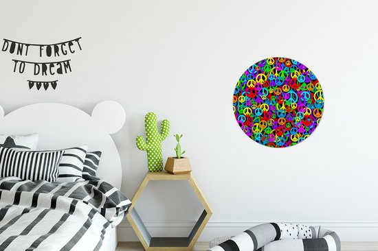 Flower Power Colorful Peace Signs Assiette en plastique cercle mural ⌀ 30 cm - impression photo sur cercle mural / cercle vivant (décoration murale)