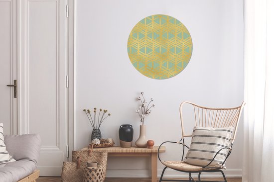 WallCircle - Wandcirkel ⌀ 60 - Patronen - Luxe - Goud - Groen - Ronde schilderijen woonkamer - Wandbord rond - Muurdecoratie cirkel - Kamer decoratie binnen - Wanddecoratie muurcirkel - Woonaccessoires