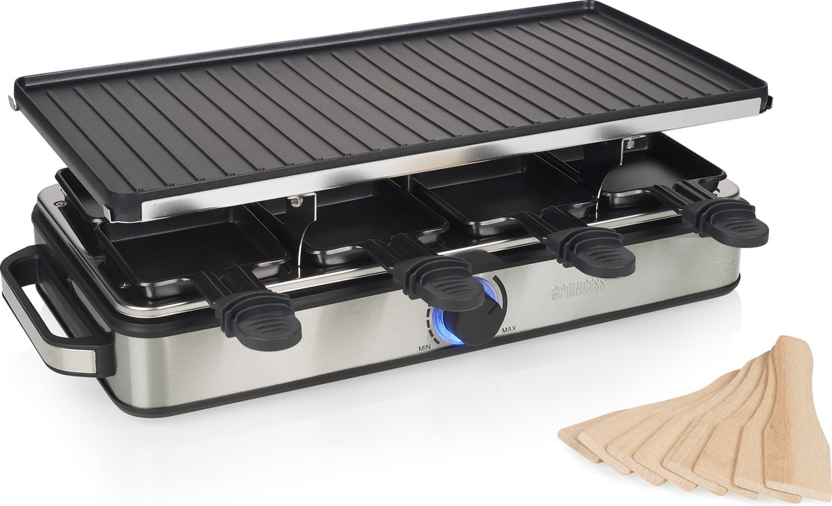 Princess Gourmetstel 162655 - Black Steel Raclette - Grill & Bakplaat - 8 personen - Groot 44 x