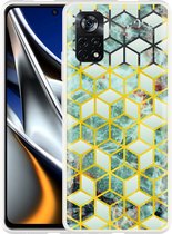 Xiaomi Poco X4 Pro Hoesje Groen Hexagon Marmer - Designed by Cazy