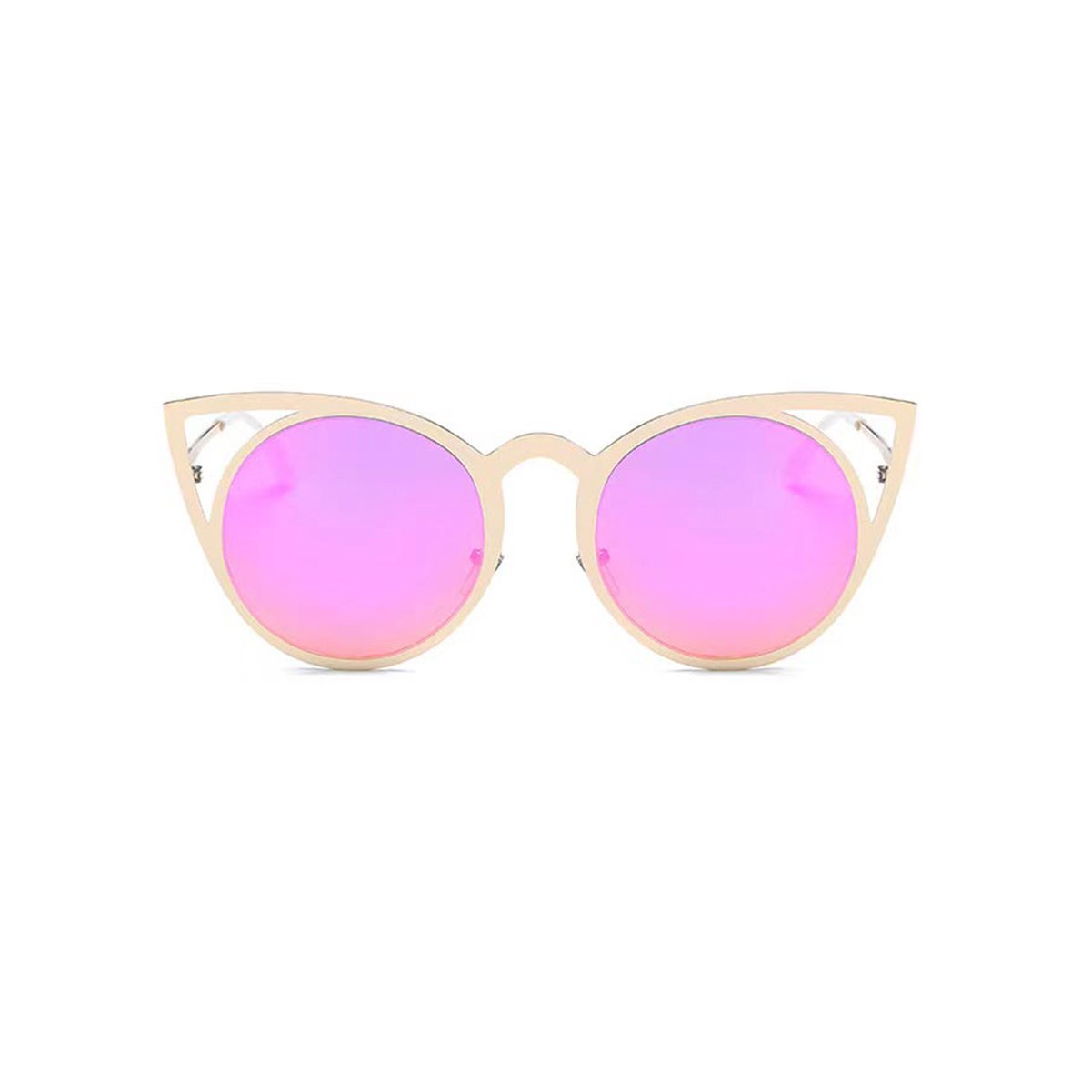 Freaky Glasses - Zonnebril rond met kattenoortjes - Festivalbril - Bril - Feest - Glasses - Heren - Dames - Unisex - Kunststof - roze - goud